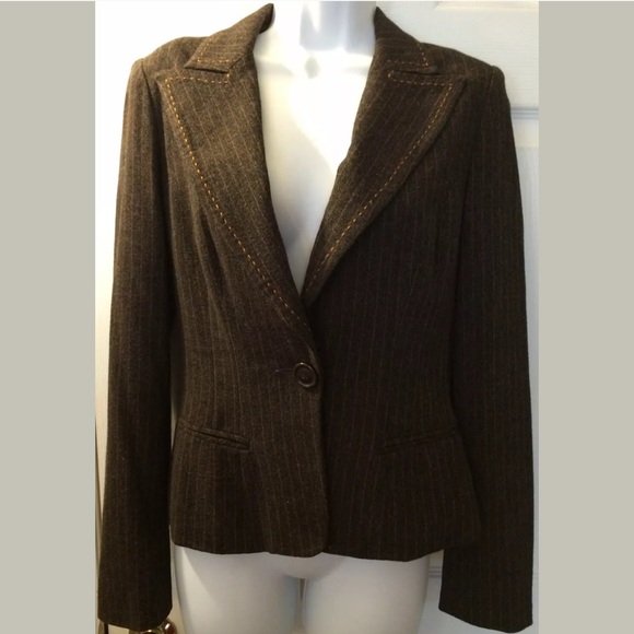 NANETTE LEPORE Wool Blazer striped gray brown Bow - Picture 1 of 7